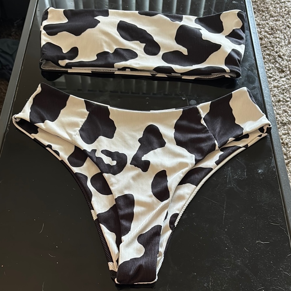 SHEIN Black and White Cow Print Bikini